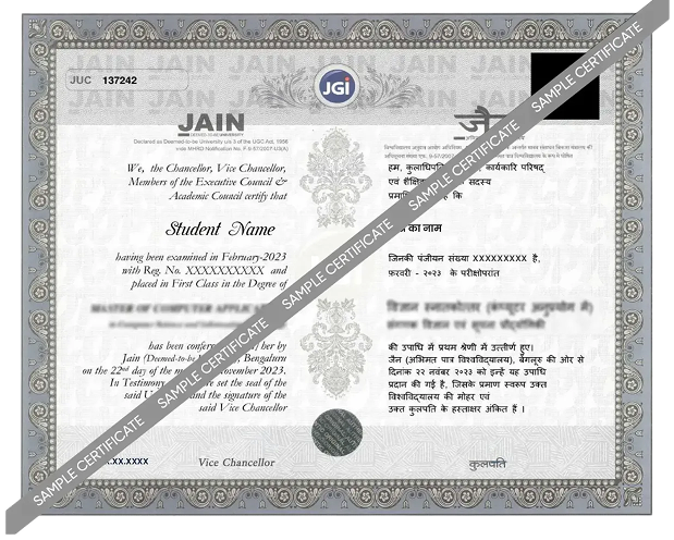JAIN Online MBA Sample Certificate